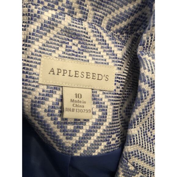 NEW Appleseeds Blazer Womens‎ 10 Blue White Suit Jacket Geometric Woven - Picture 7 of 10